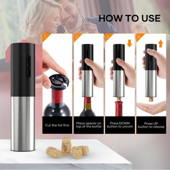Electric Wine Bottle Opener Rechargeable Cordless Automatic Corkscrew Opener - Picture 7 of 8